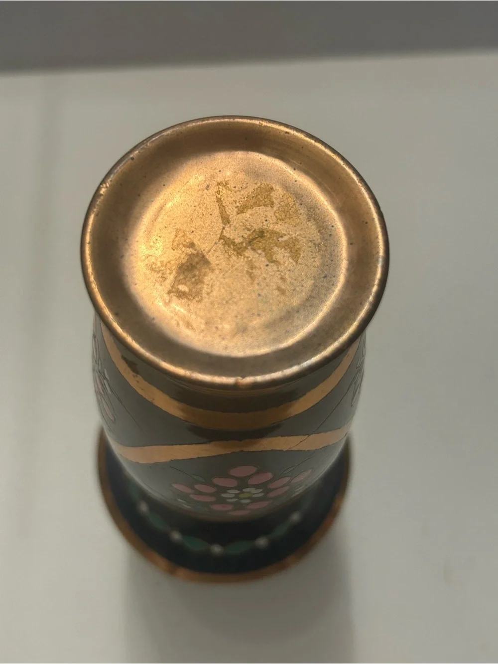 Vintage Enamel on Copper Mini Vase Blue Floral 4” - Picture 8 of 8